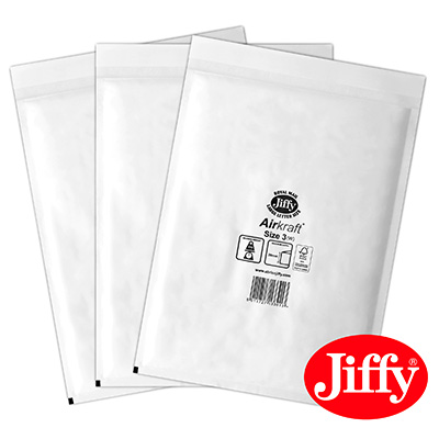 50 x Jiffy Airkraft Size 3 White Bubble Envelopes Bags 220x320mm (JL3W)